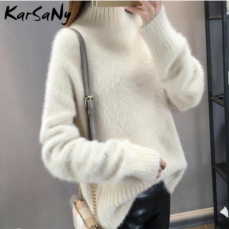 Изображение товара: Женский кашемировый свитер KarSaNy, белый пуловер свободного кроя, вязаный Пушистый свитер на зиму
