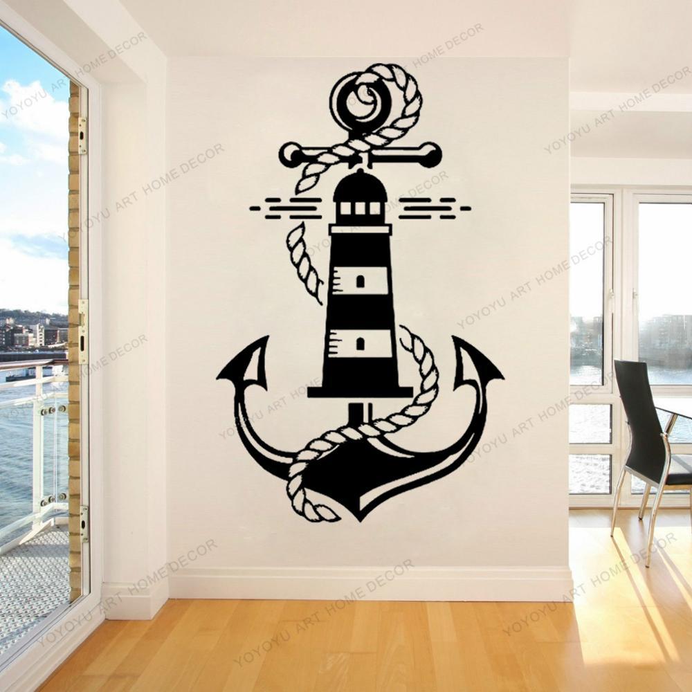 Изображение товара: Мореходный морской якорь Маяк виниловые настенные наклейки украшения дома для гостиной съемные художественные настенные наклейки CX558
