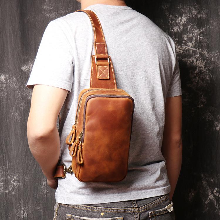 Изображение товара: Большая нагрудная сумка из натуральной кожи Crazy Horse, мужская спортивная сумочка-слинг через плечо