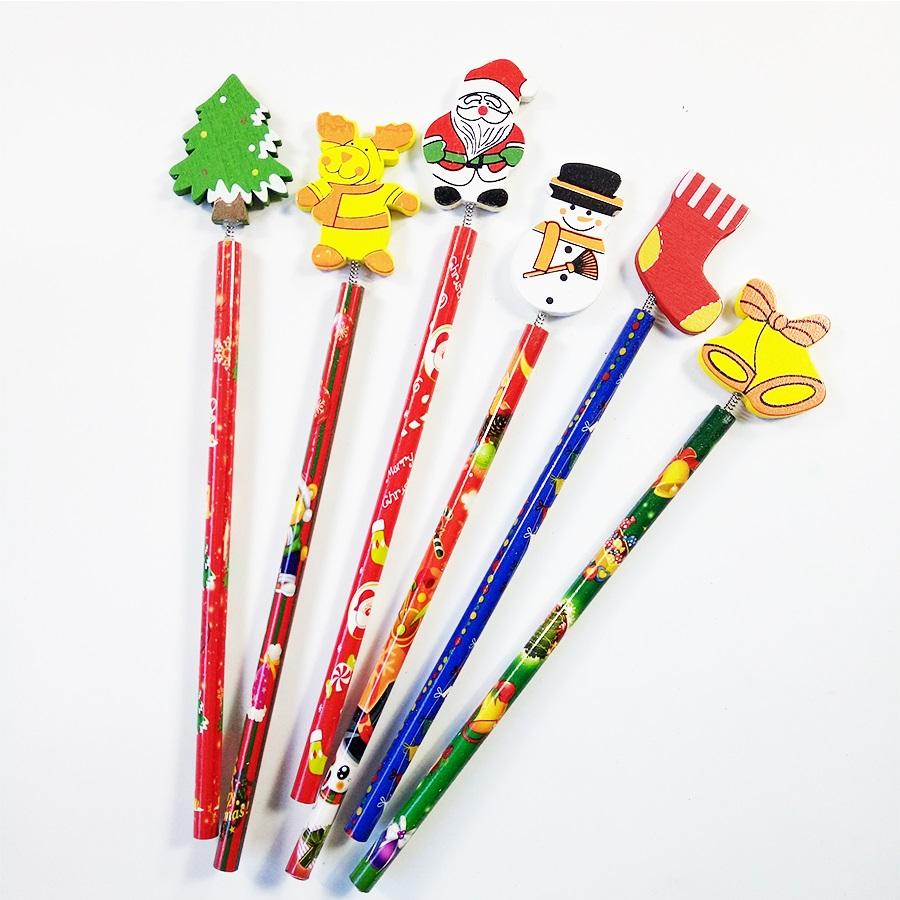 Изображение товара: 60 шт./лот деревянные карандаши в форме веселого Рождества подарок для детей с Санта-Клаусом Мультяшные деревянные канцелярские принадлежности для школы