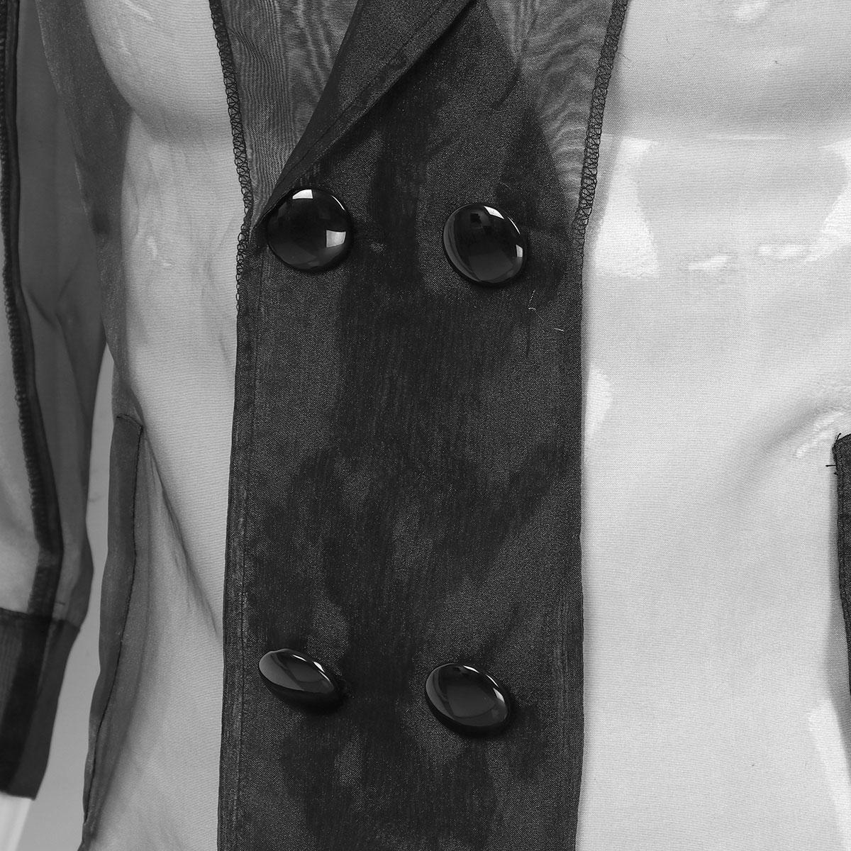 Изображение товара: Мужская модная прозрачная двубортная рубашка с воротником с лацканами и рукавами прозрачные майки, 3/4, топы, пальто, рубашка для ночного клуба