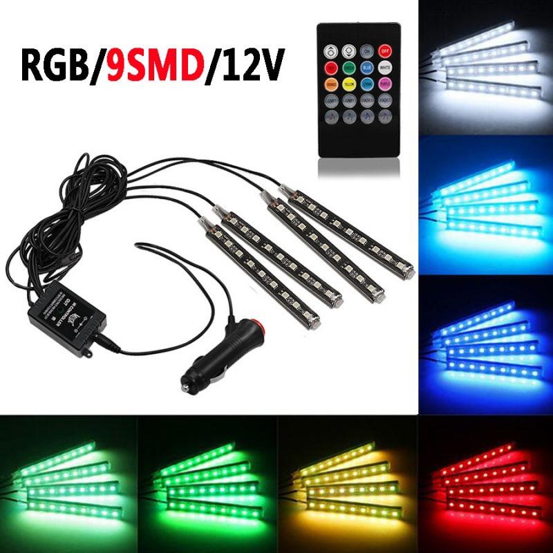 Изображение товара: Светодиодная ленсветильник RGB для автомобиля, декоративная Гибкая лампа с пультом дистанционного управления, 36 светодиодов, 4 шт.