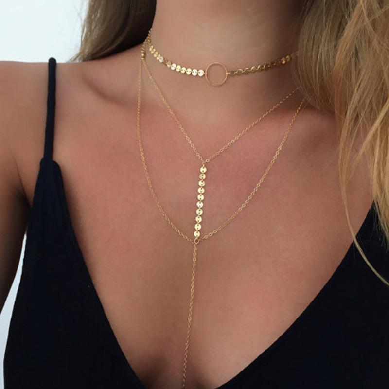 Изображение товара: HebeDeer длинное ожерелье с многослойной цепью женские ожерелья бижутерия для влюбленных богемные трендовые девушки из нержавеющей стали Kpop Collares