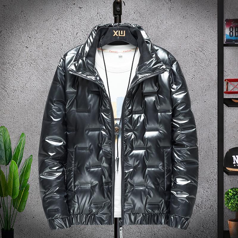Изображение товара: Зимняя Теплая мужская блестящая куртка, Качественная мужская куртка с толстым воротником, теплая куртка-бомбер, водонепроницаемая ветрозащитная хлопковая куртка, парки