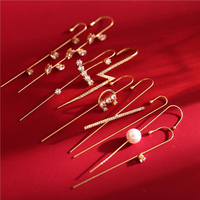 Изображение товара: Богемные серьги на крючках, серьги-гвоздики с кристаллами для женщин, свадебные серьги с ушками, медные мужские серьги с цирконием, ювелирные изделия