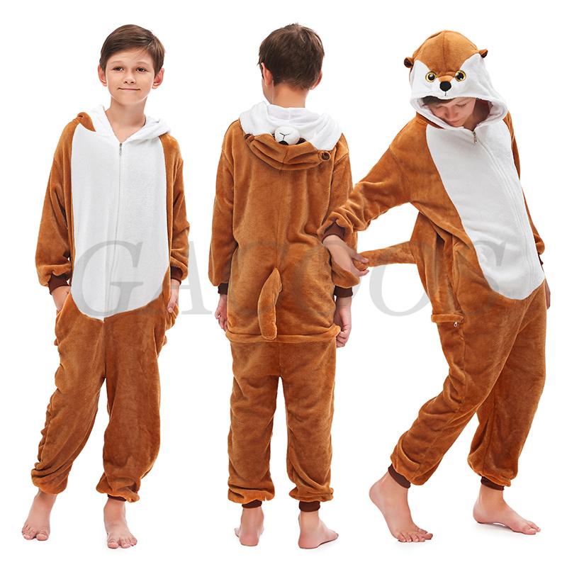 Изображение товара: Зимняя мягкая Пижама-Кигуруми для мальчиков, пижама с единорогом, Детский костюм для вечерние, пижама с капюшоном в виде панды, животного из мультфильма для 8, 10, 12, 14, 16T