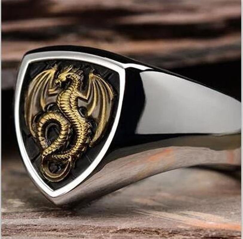 Изображение товара: Milangirl Creative  Dragon Shield Fire Breathing Dragon Men's Ring Gold  Animal Hip Hop Punk Ring