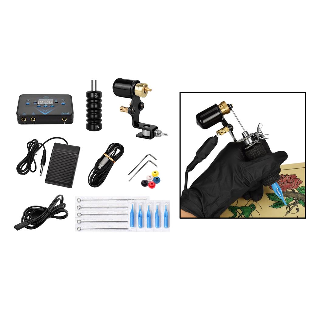 Изображение товара: 5 Cartridge Needles Power Supply w/Foot Pedal Set Rotary Tattoo Machine Shader & Liner Assorted Tatoo Motor Gun Kits Supply