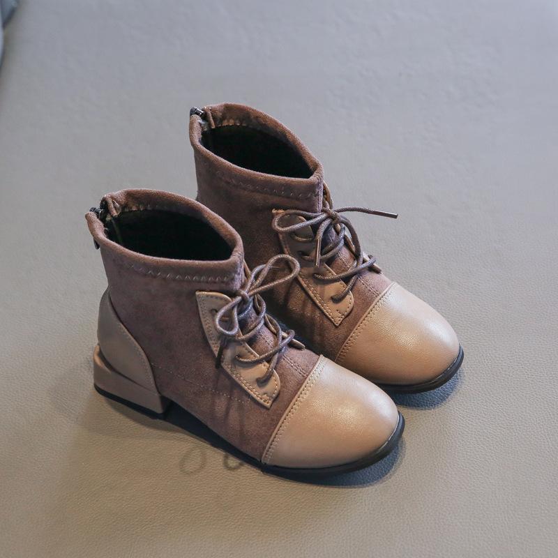 Изображение товара: Детские ботинки, зимняя и Осенняя обувь, кожаная обувь на плоской подошве для девочек, детские уличные модные Нескользящие кроссовки мартинсы на шнуровке с острым носком