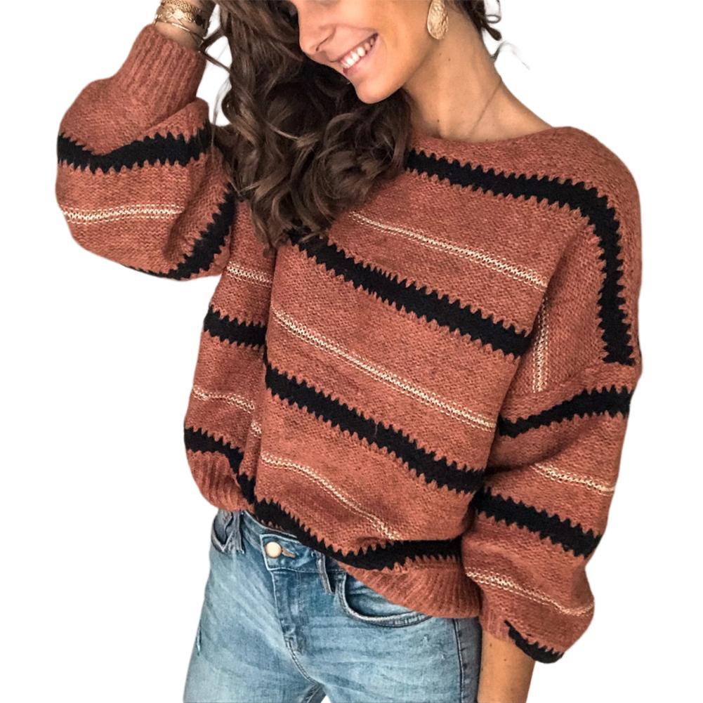 Изображение товара: Новый женский осенний свитер с длинным рукавом, свободный модный свитер в стиле пэчворк с круглым вырезом, Зимний пуловер, сексуальные топы, S-2XL, женский джемпер