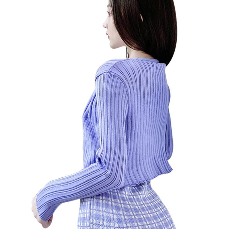 Изображение товара: Женские футболки с v-образным вырезом, корейский Повседневный солнцезащитный трикотажный топ с длинными рукавами, топы