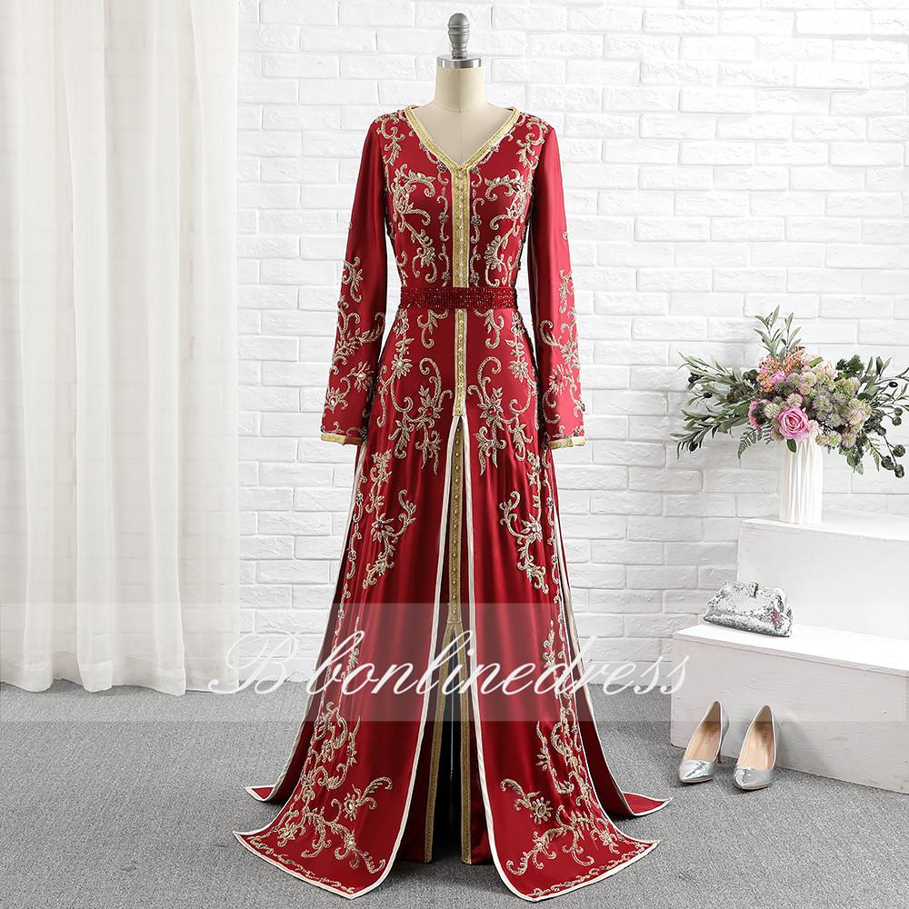Изображение товара: Длинное вечернее платье, красное, Марокканское кафтановое платье с вышивкой, длинным рукавом, арабское, дубайское, мусульманвечерние, праздничное платье, 2020