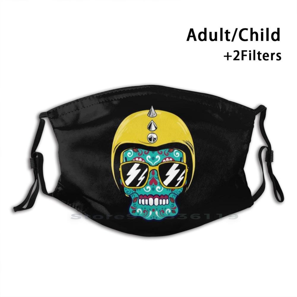 Изображение товара: Забавные байкерские хипстерские очки с черепом-мексиканский Сахарный Череп Байкер На винтажном шлеме многоразовая маска для лица с фильтрами для детей