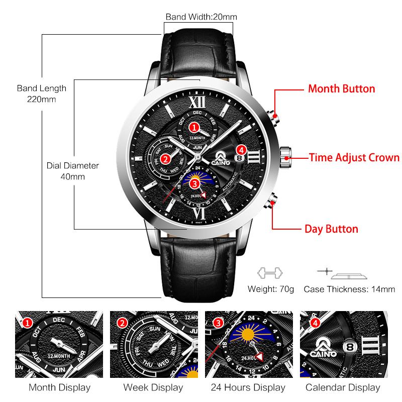 Изображение товара: Мужские часы класса люкс топ-бренд Мужские автоматические механические часы из натуральной кожи Водонепроницаемый мужской моды часы Relogio Masculio 2020