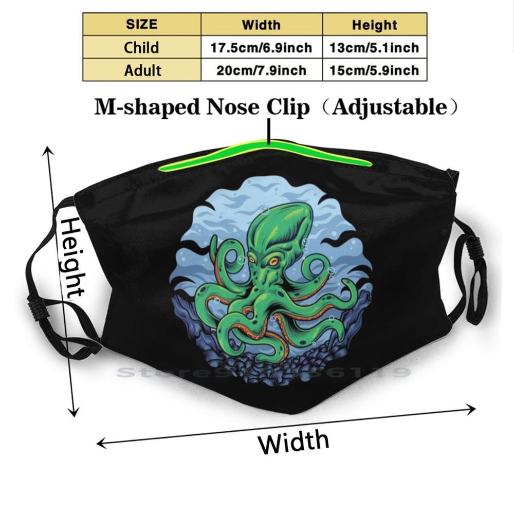 Изображение товара: Классическая футболка-Осьминог с рисунком, многоразовая маска с фильтром Pm2.5, маска для лица для детей, Веселая детская маска-щупальца, Океанский кальмар