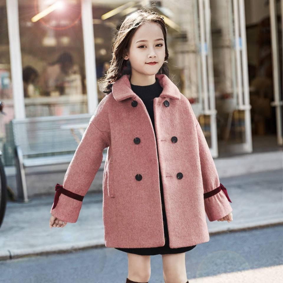 Изображение товара: Куртка с отложным воротником для девочек, Детское пальто, верхняя одежда на весну и осень, повседневная одежда для маленьких девочек, Осенние шерстяные пальто