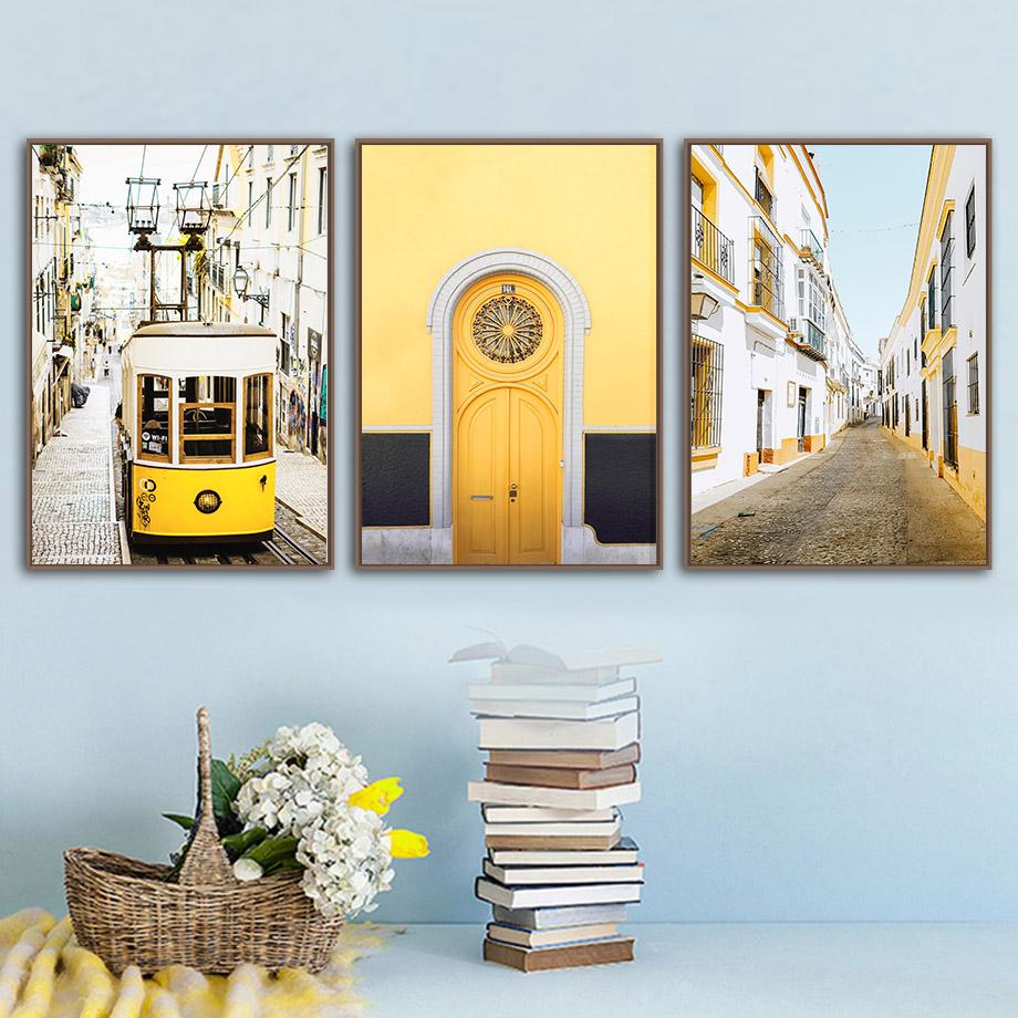 Изображение товара: Желтая сафьская дверь Подсолнух трамвай городок настенная живопись холст скандинавские плакаты и принты настенные картины для декора гостиной