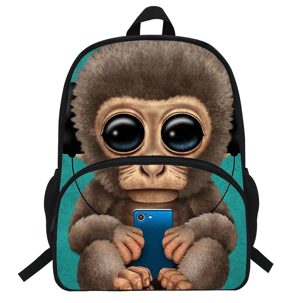 Изображение товара: Детский рюкзак с принтом обезьяны, популярные школьные ранцы для мальчиков и девочек с принтом животных, для учеников, 16 дюймов