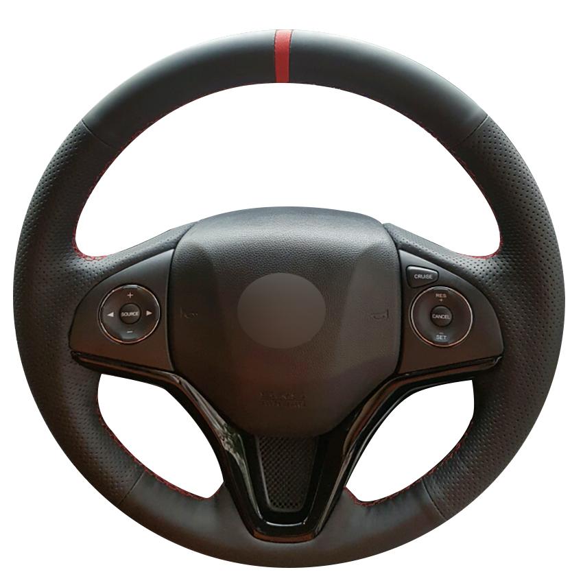 Изображение товара: Красный маркер, натуральная кожа черного цвета, противоскользящий чехол рулевого колеса автомобиля для Honda Fit 2014-2019 City 2014-2019 Jazz 2014-2019