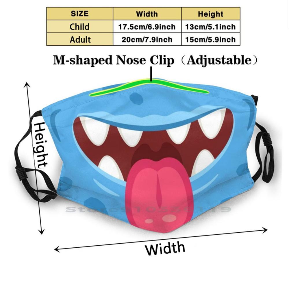 Изображение товара: Синяя забавная маска с монстрами для детей, дизайн рта, Пылезащитный фильтр, смываемая маска для лица, детская забавная пасть чудовища, большой рот