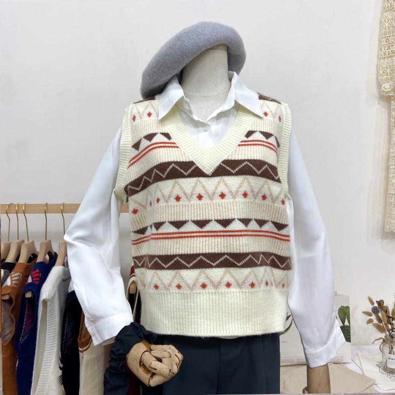Изображение товара: Женский винтажный жаккардовый жилет, трикотажный жилет без рукавов в корейском стиле, осень 2022