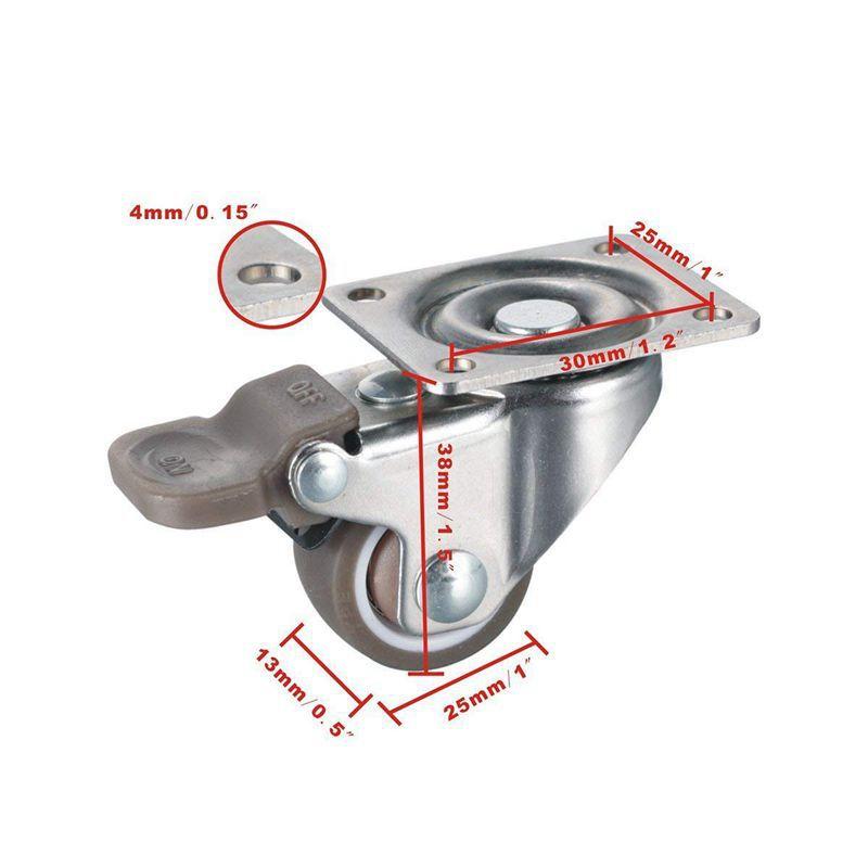 Изображение товара: 4 шт 1 дюйм низкопрофильные ролики колеса мягкий резиновый шарнирный ролик с 360 градусов верхняя пластина 100 фунтов Общая емкость для набора 4