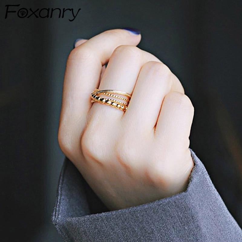 Изображение товара: Женское кольцо с цепочкой Foxanry из стерлингового серебра 925 пробы, новый модный простой многослойный геометрический крест, вечерние ювелирные изделия на день рождения