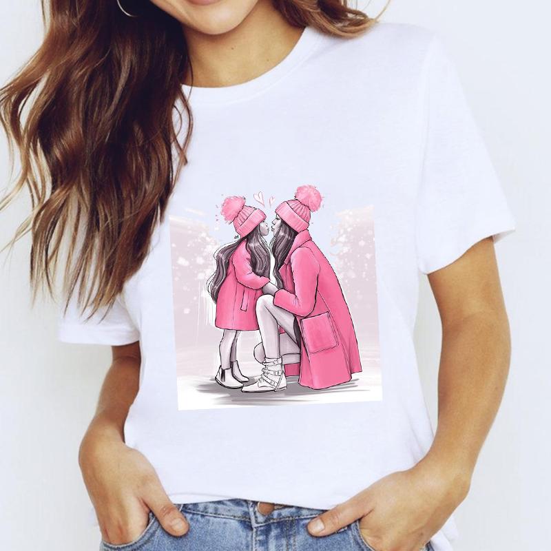 Изображение товара: Топы И Футболки Для Женщин, одежда с изображениями из мультфильмов для мамы с надписью «Love Mama, одежда с узором в точку, для девушек, футболка с принтом женская футболка, Т-футболка