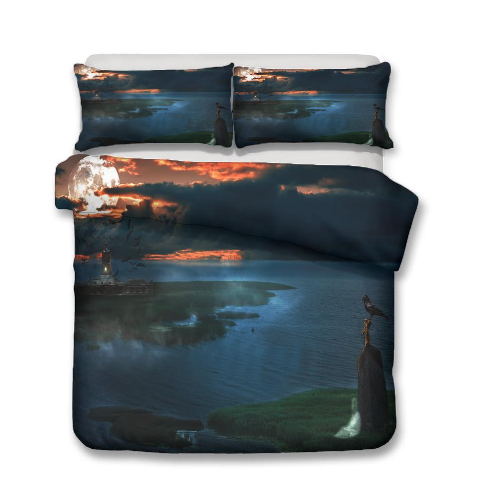 Изображение товара: Комплект постельного белья MEI Dream на Хеллоуин, черное озеро, 3D кровать, семейное постельное белье