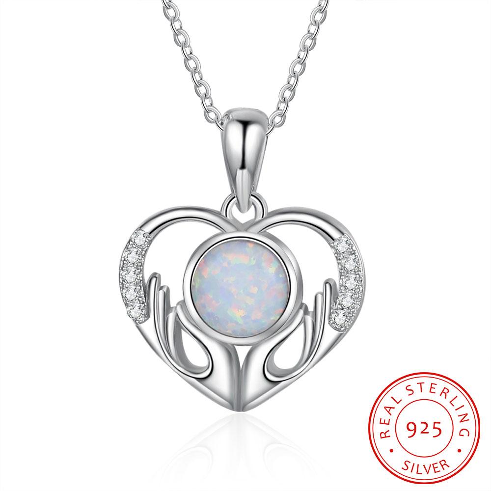 Изображение товара: Ожерелье с подвеской в виде сердца для женщин, ожерелья из белого опала, серебро 925 пробы, реальный подарок на день матери (Lam Hub Fong)