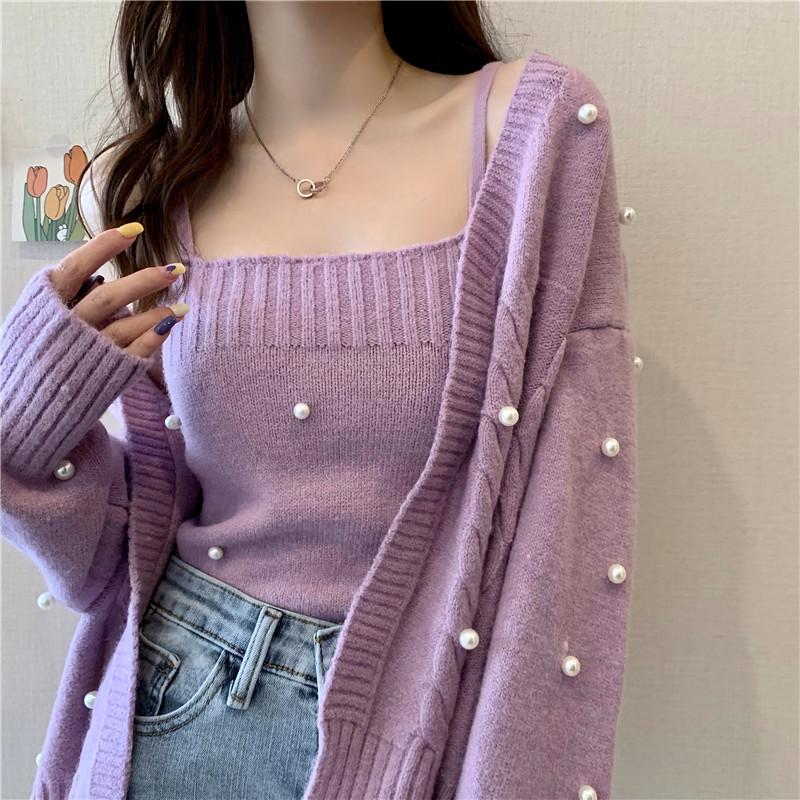 Изображение товара: Пуловер женский вязаный, с бусинами, свободный, в японском стиле, весна-осень