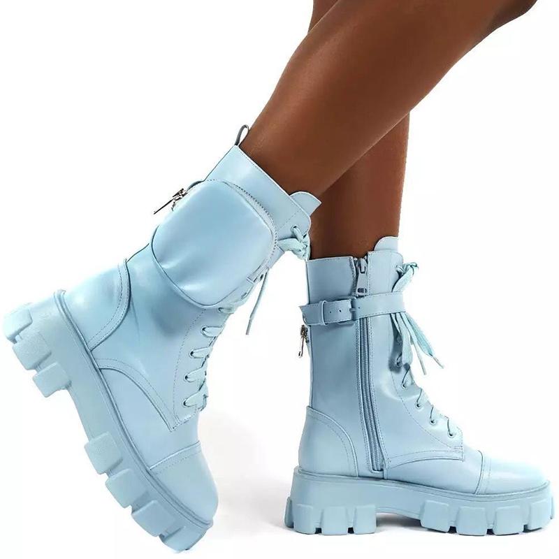 Изображение товара: 2020 каблуке массивные женские сапоги карман на платформе, модная брендовая обувь; Дизайнерские ботинки мотоботы женские подошва мешок женская обувь