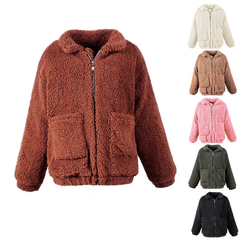 Изображение товара: Женская зимняя пушистая плюшевая куртка с отворотами, теплая одежда оверсайз на молнии, пальто Y1QD