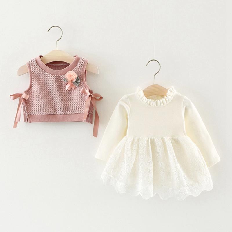 Изображение товара: Платье принцессы с длинным рукавом, Трикотажный жилет, 2 шт., для новорожденных, на возраст 0-3 лет, лето для маленьких девочек, милые