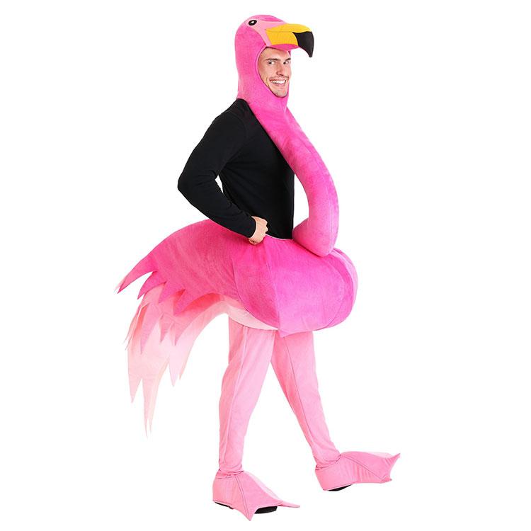Изображение товара: Мужские костюмы, розово-красный фламинго, для карнавала вечерние, забавные фламинго, Детские ролевые игры, необычный комбинезон для взрослых, косплей «Умная Птица»