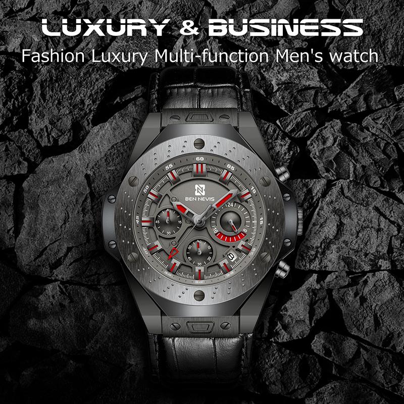Изображение товара: Топ бренд Роскошные мужские часы Мужские часы Дата Спорт Модные Военные часы кожаный ремешок Кварцевые Бизнес Мужские часы подарок QW026