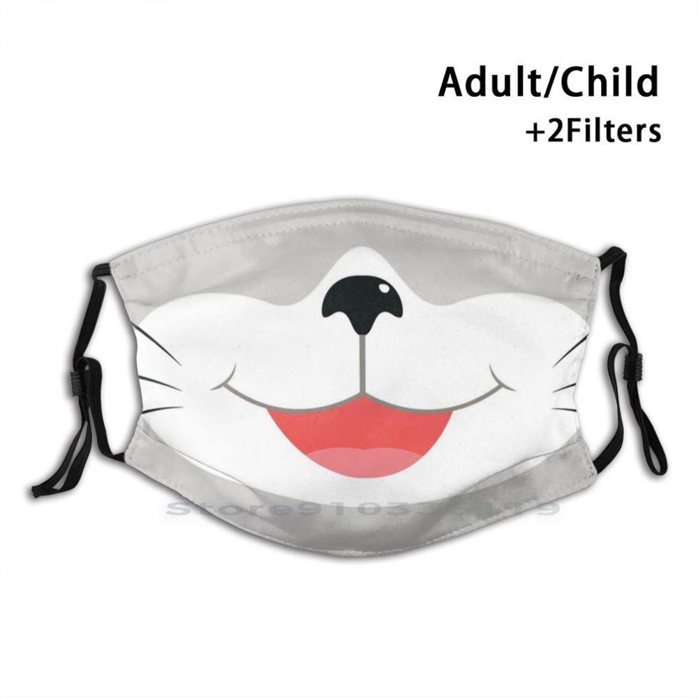 Изображение товара: Забавный рот, милый кот со смайликом, маска для лица с изображением рта, многоразовая маска для лица с фильтром, детский нос, лицо котенка