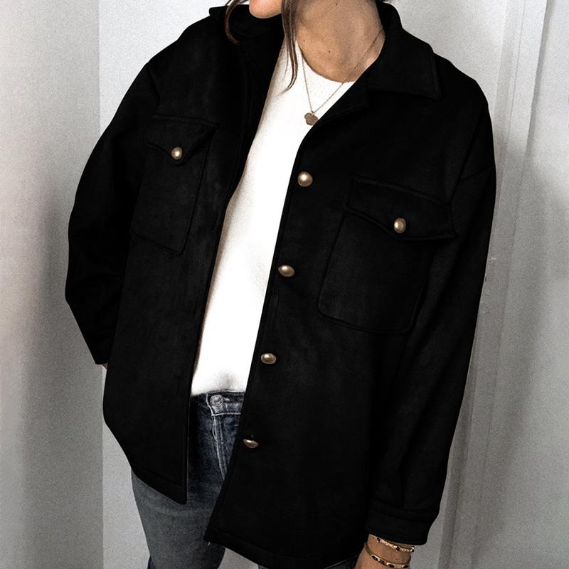 Изображение товара: Женские замшевые пальто Fantoye с двумя карманами и пуговицами, осенняя плотная куртка с длинными рукавами, Повседневная модная однотонная верхняя одежда, новинка 2021