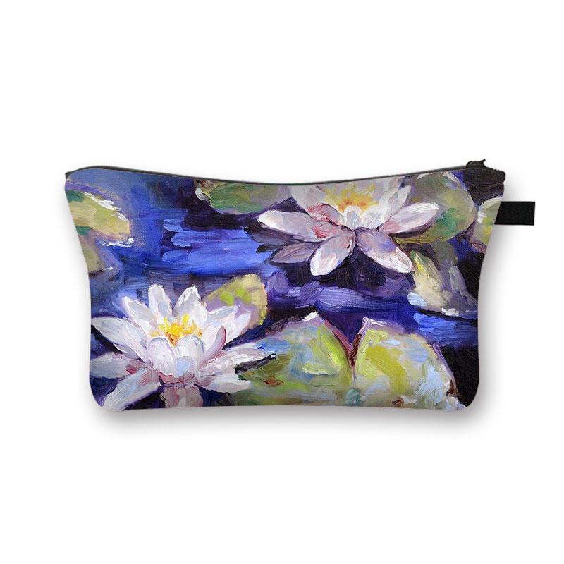 Изображение товара: Water Lily Sunflower Daisy Flower Cosmetic Bag Women Makeup Bags Teenager Girls Storage Bag for Travel Ladies Cosmetic Case