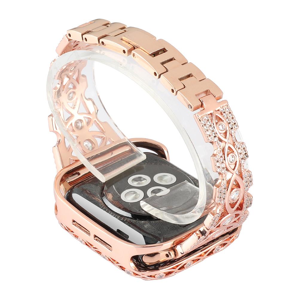Изображение товара: Ремешок стальной с полыми бриллиантами и блестками для Apple Watch 7 Band Series SE 6 5 4 3, женский браслет для Iwatch 41 мм 45 мм 44 мм 40 мм
