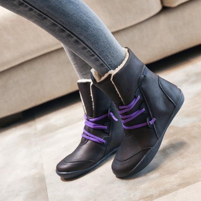 Изображение товара: Женские плюшевые ботинки до щиколотки, водонепроницаемые теплые зимние ботинки на платформе и толстом меховом каблуке, 2020