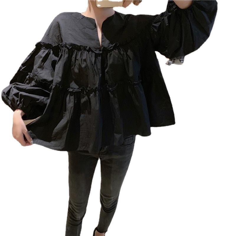Изображение товара: Блузка женская, с большими пышными рукавами, V-образным вырезом, осень 2021