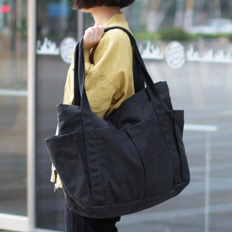 Изображение товара: Вместительные сумки Wpmen на плечо, кошельки и сумочки, роскошные дизайнерские Простые повседневные холщовые однотонные женские сумки на молнии 2020