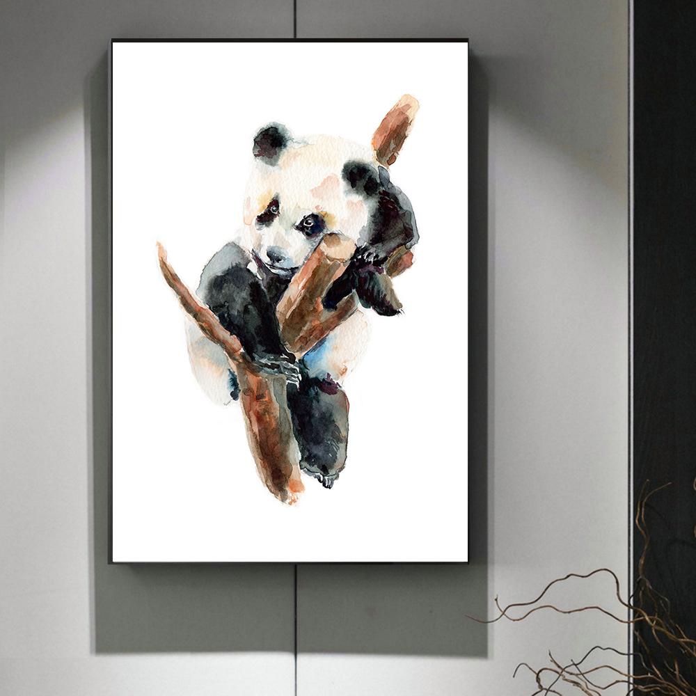Изображение товара: Картина на холсте с изображением милой панды, черно-белые Мультяшные скандинавские плакаты и принты, Картина на холсте для детской комнаты, декор для спальни