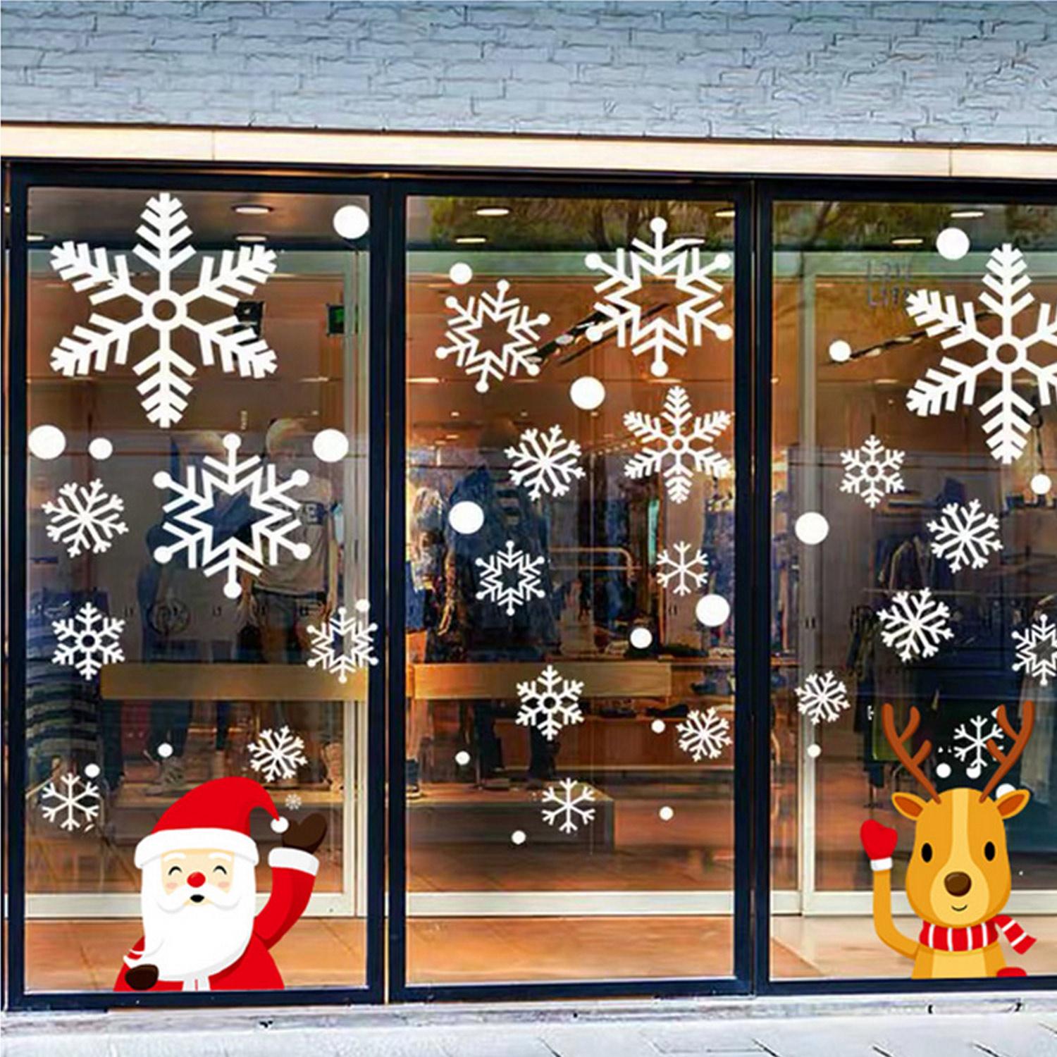 Изображение товара: 8 листов новогодние наклейки на окно многоразовые милые Санта Клаус снеговика и снежинок; Стекло правилены наклейки для дома магазина бар Рождественский Декор