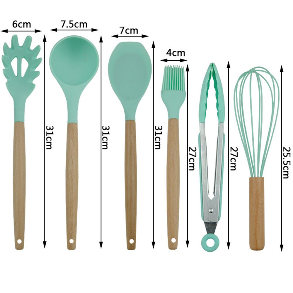 Изображение товара: 11 шт. деревянная ручка, силикон, набор кухонной посуды для антипригарной сковороды, аксессуары для кухонных инструментов, лопатка, ложка, зажим для венчика, щетка для ковша