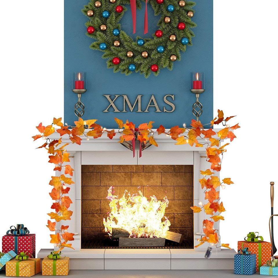 Изображение товара: Гирлянда Xsky сказочная с 10/20/30 светодиодами, уличное праздничное украшение с кленовыми листьями на батарейках для дома и Рождества, 2 шт.