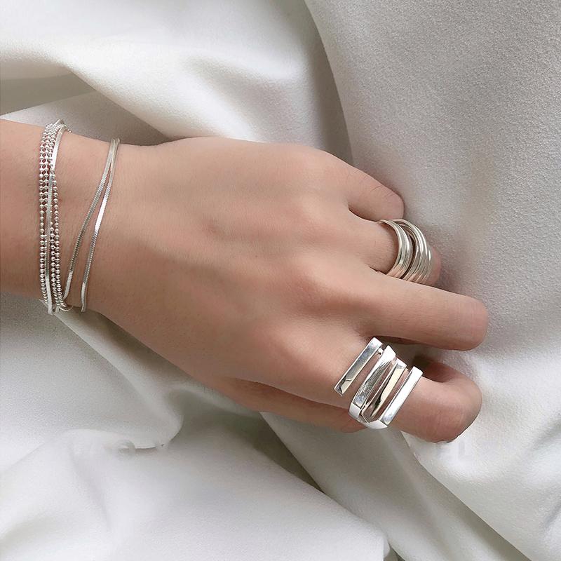 Изображение товара: HZ 2020 новые модные Многослойные нестандартные трапециевидные Квадратные Серебряные Простые широкие металлические кольца для женщин и девочек ювелирные изделия