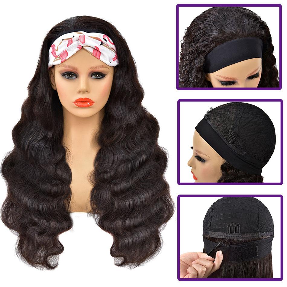 Изображение товара: Парик с головной повязкой, малазийские волосы, прямые человеческие волосы Remy, парики без клея, высокая плотность, волнистый парик с головной повязкой для черных женщин