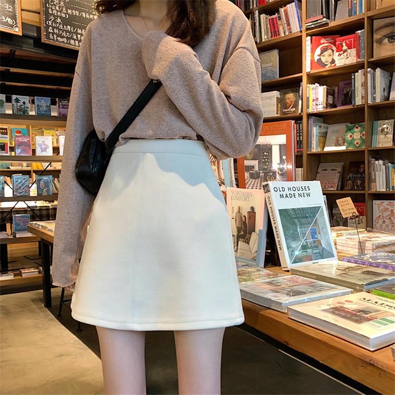 Изображение товара: Мини-юбка женская однотонная с завышенной талией, модная Мягкая универсальная юбка-трапеция в Корейском стиле, в стиле Харадзюку, уличная одежда